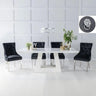 Milan White Marble Dining Set - Black Fabric Lion Head Ring Back Chairs-2