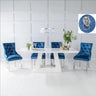 Milan White Marble Dining Set - Blue Fabric Lion Head Ring Back Chairs with Chrome Legs-3