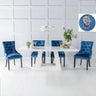 Milan White Marble Dining Set - Blue Fabric Lion Head Ring Back Chairs-2