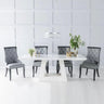 Milan White Marble Dining Set - Carmela Grey Faux Leather Chairs