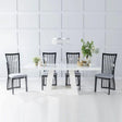 Milan White Marble Dining Set - Athena Black and Beige Fabric Chairs