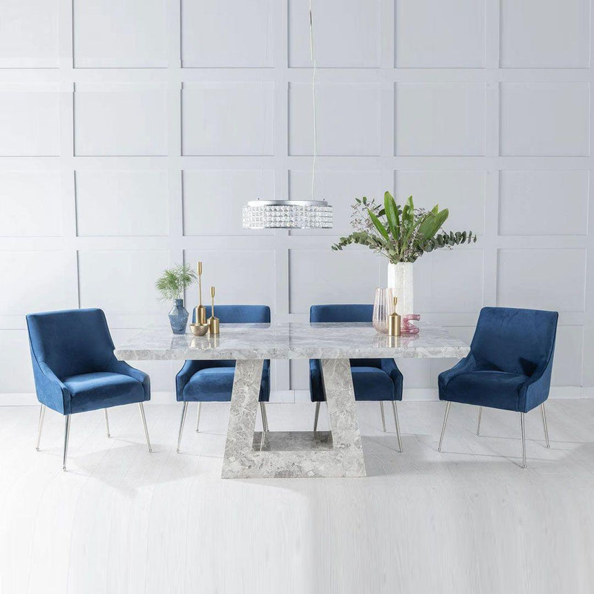 Milan Grey Marble Dining set - Giovanni Blue Fabric Chairs-2