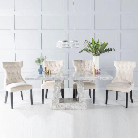 Milan Grey Marble Dining set - Courtney Champagne Fabric Chairs-4