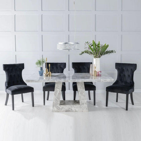 Milan Grey Marble Dining set - Courtney Black Fabric Chairs-3