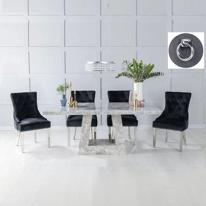 Milan Grey Marble Dining set - Black Fabric Knockerback Chairs-2