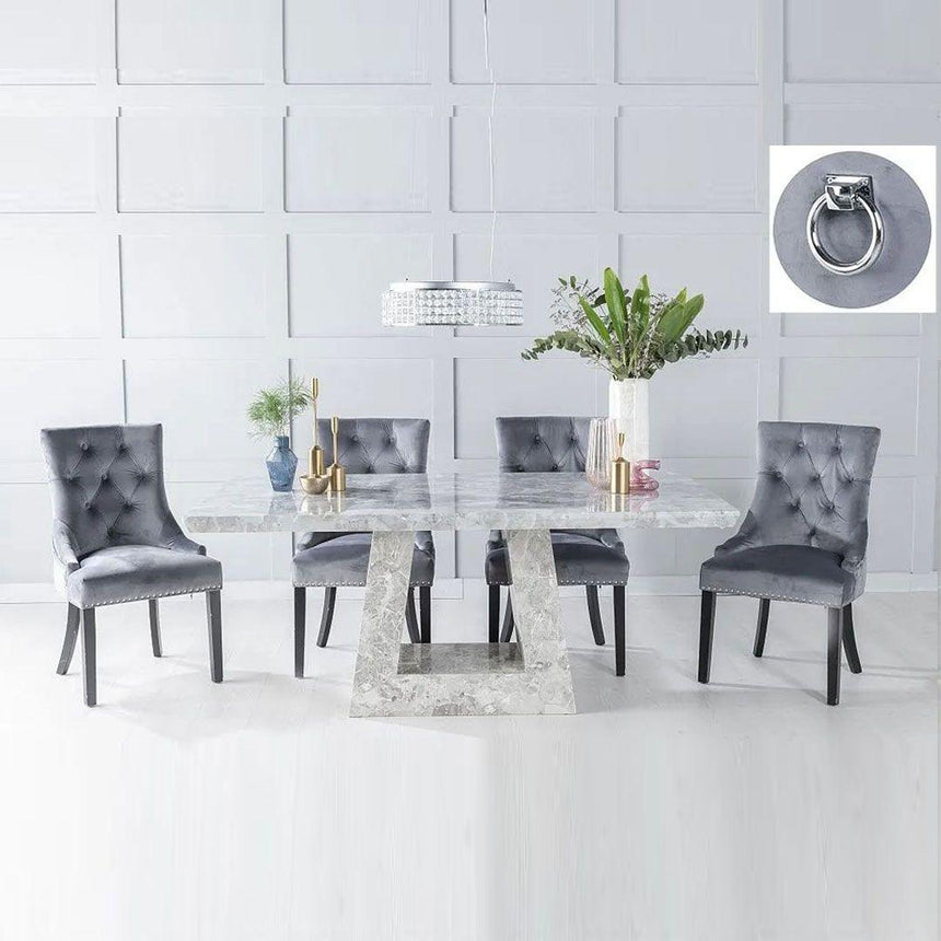 Milan Grey Marble Dining set - Grey Fabric Knockerback Chairs-3