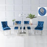 Milan Grey Marble Dining set - Blue Fabric Lion Head Ring Back Chairs-2