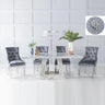 Milan Grey Marble Dining set - Grey Fabric Lion Head Ring Back Chairs-3