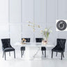 Turin White Marble Dining Set - Fabric Knocker Back Chairs with Black Legs