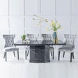 Naples Black Marble Dining Set - Courtney Light Grey Fabric Chairs