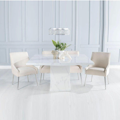 Turin 140cm Square White Marble Dining Set - Giovanni Champagne Fabric Chairs-3