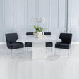 Turin 140cm Square White Marble Dining Set - Giovanni Black Fabric Chairs