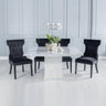 Turin 140cm Square White Marble Dining Set - Courtney Black Fabric Chairs-4