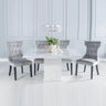 Turin 140cm Square White Marble Dining Set - Courtney Light Grey Fabric Chairs