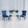 Turin 140cm Square White Marble Dining Set - Courtney Blue Fabric Chairs-2