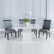 Turin 140cm Square White Marble Dining Set - Carmela Grey Faux Leather Chairs