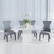 Turin 140cm Square White Marble Dining Set - Mimi Grey Faux Leather Chairs