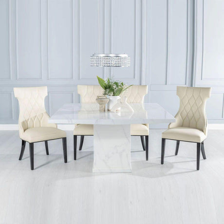 Turin 140cm Square White Marble Dining Set - Mimi Cream Faux Leather Chairs-2