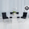 Turin 140cm Square White Marble Dining Set - Black Fabric Lion Head Ring Back Chairs with Chrome Legs-2