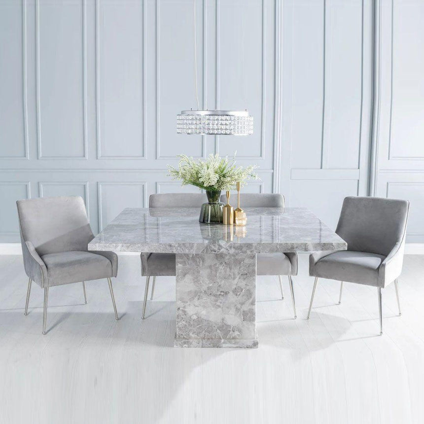 Turin 140cm Square Grey Marble Dining Set - Giovanni Light Grey Fabric Chairs-3