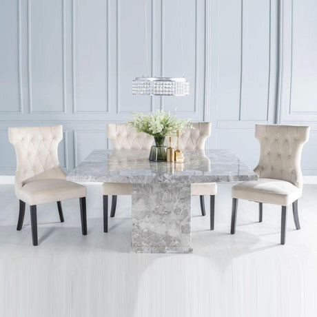 Turin 140cm Square Grey Marble Dining Set - Courtney Champagne Fabric Chairs-4