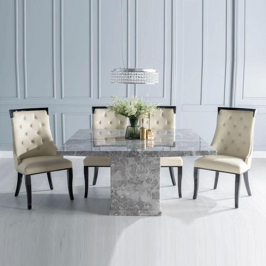 Turin 140cm Square Grey Marble Dining Set - Carmela Cream Faux Leather Chairs-2