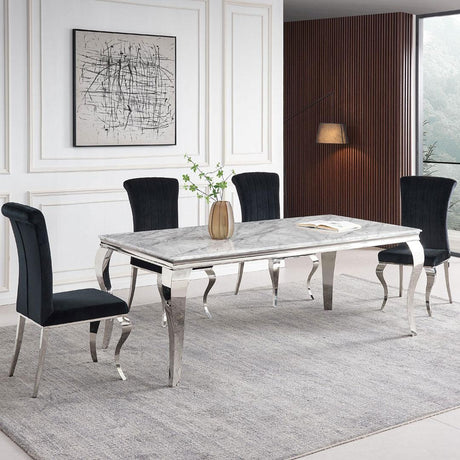 Louis Grey Marble and Chrome Dining Set with Black Velvet Fabric Chairs - Comes in 4/6/8 Seater