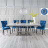 Grey Marble and Chrome Dining Set - Blue Fabric Knocker Back Chairs-2