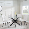 Chopstick Clear Glass and Black Metal 4 Seater Round Dining Set - 4 Corona Beige Fabric Chairs-2