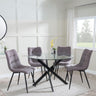 Chopstick Clear Glass and Black Metal 4 Seater Round Dining Set - 4 Corona Camel Fabric Chairs-3