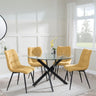 Chopstick Clear Glass and Black Metal 4 Seater Round Dining Set - 4 Corona Yellow Fabric Chairs