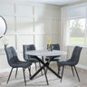 Chopstick Grey Glass and Black Metal 4 Seater Round Dining Set - 4 Corona Light Grey Fabric Chairs-7