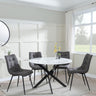 Chopstick White Glass and Black Metal 4 Seater Round Dining Set - 4 Corona Grey Fabric Chairs-9