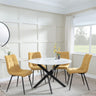 Chopstick White Glass and Black Metal 4 Seater Round Dining Set - 4 Corona Yellow Fabric Chairs-5