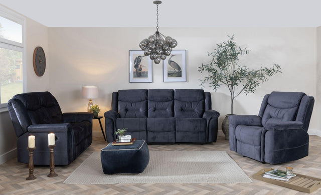 Dudley Silvano Blue Fabric Recliner Sofa Set