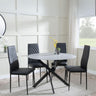 Chopstick Grey Glass and Black Metal 4 Seater Round Dining Set - 4 Metro Black Leather Chairs with Black Legs-3