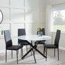 Chopstick White Glass and Black Metal 4 Seater Round Dining Set - 4 Metro Black Leather Chairs with Black Legs-2