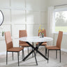 Chopstick White Glass and Black Metal 4 Seater Round Dining Set - 4 Metro Burnt Orange Leather Chairs with Black Legs-6