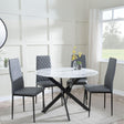 Chopstick White Glass and Black Metal 4 Seater Round Dining Set - 4 Metro Grey Leather Chairs with Black Legs