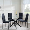 Chopstick Clear Glass and Black Metal 4 Seater Round Dining Set - 4 Lido Black Fabric Chairs with Black Legs-3