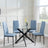 Chopstick Clear Glass and Black Metal 4 Seater Round Dining Set - 4 Lido Blue Fabric Chairs with Black Legs-4