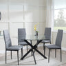 Chopstick Clear Glass and Black Metal 4 Seater Round Dining Set - 4 Lido Dark Grey Fabric Chairs with Black Legs-5