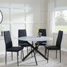 Chopstick Grey Glass and Black Metal 4 Seater Round Dining Set - 4 Lido Black Fabric Chairs with Black Legs