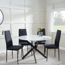 Chopstick White Glass and Black Metal 4 Seater Round Dining Set - 4 Lido Black Fabric Chairs with Black Legs-3