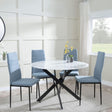 Chopstick White Glass and Black Metal 4 Seater Round Dining Set - 4 Lido Blue Fabric Chairs with Black Legs