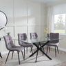 Chopstick Clear Glass and Black Metal Dining Set - Corona Camel Fabric Chairs-3