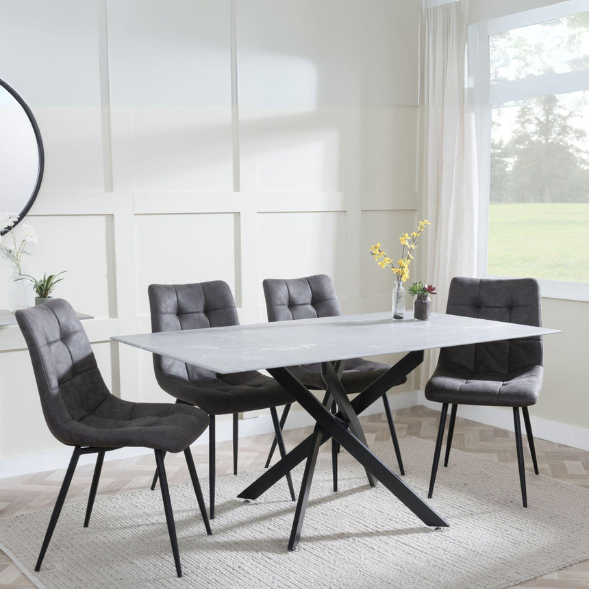 Chopstick Grey Glass and Black Metal Dining Set - Corona Grey Fabric Chairs-9