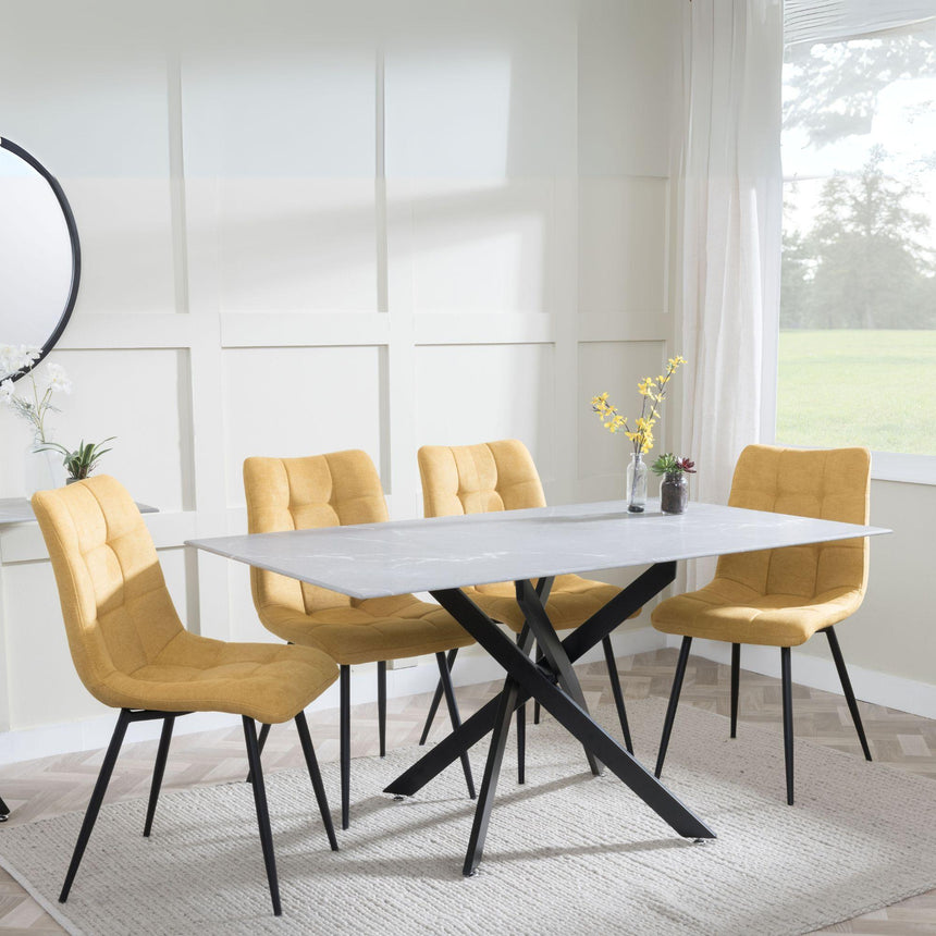 Chopstick Grey Glass and Black Metal Dining Set - Corona Yellow Fabric Chairs-5