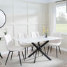 Chopstick White Glass and Black Metal Dining Set - Corona Beige Fabric Chairs-2