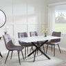 Chopstick White Glass and Black Metal Dining Set - Corona Camel Fabric Chairs-3